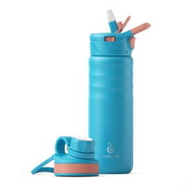 IDEUS Vacuum Insulated Water Bottle, Stainless Steel Double Wall Flask Metal Sports Canteen with Leak-Proof Screw Cap (24oz (710ml), Blue Atoll)