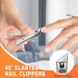 Nail Clippers for Men with Slanted Curved Blade, Large Heavy Duty Fingernail Clipper Stainless Steel Slanted Nail Cutter with Long Handle Gifts for Men Women Adults