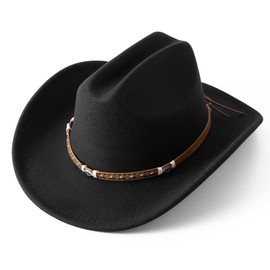 Jastore Kids Western Cowboy Hat for Kids Toddler Girls Boys Felt Fedora Cowgirl Cowboy Hat with Belt Buckle (US, Age, 5 Years, 10 Years, Black)