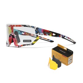 KINGSEVEN Photochromic Cycling Glasses for Men Women Bicycle Sports MTB Road Bike Sunglasses with 3 Interchangeable Lenses LS910 (C02)