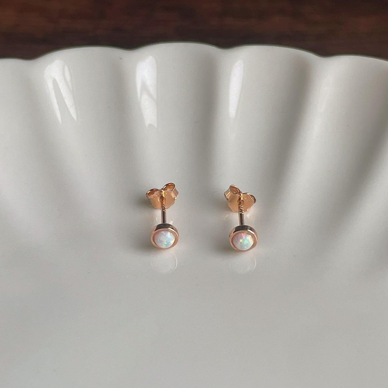 Silver 925 Silver Earrings, Gold, 18K Coating, Opal, Small, Mini