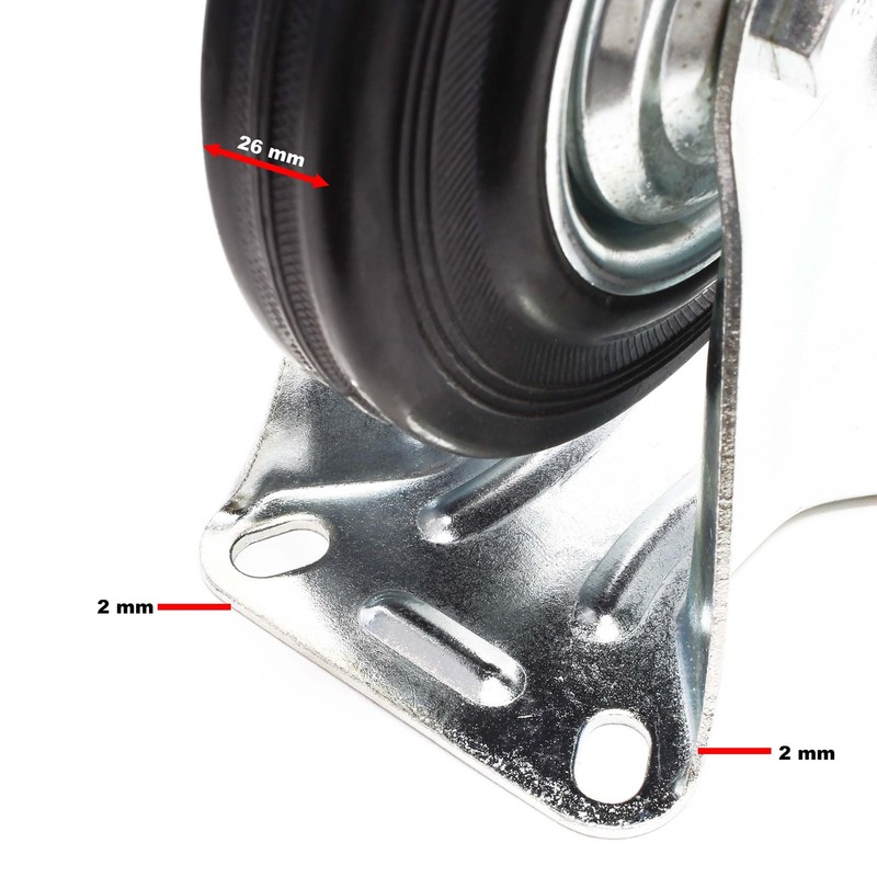 Wiltec Fixed Castor Diameter 100 mm with Rubber Wheel and