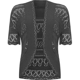 Loxdonz Women's Short Sleeve Crochet Knitted Bolero Shrug Cardigan Cropped Sweater, Large, Charcoal