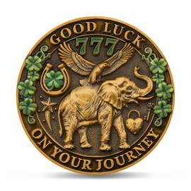 Lucky Four Leaf Clover Challenge Coin, 777 Good Luck Coin with Elephant & Horseshoe Design, Colorful UV Finish Lucky Charm Coin, Heavyweight Zinc Alloy Collectible Coin with Clear Acrylic Case