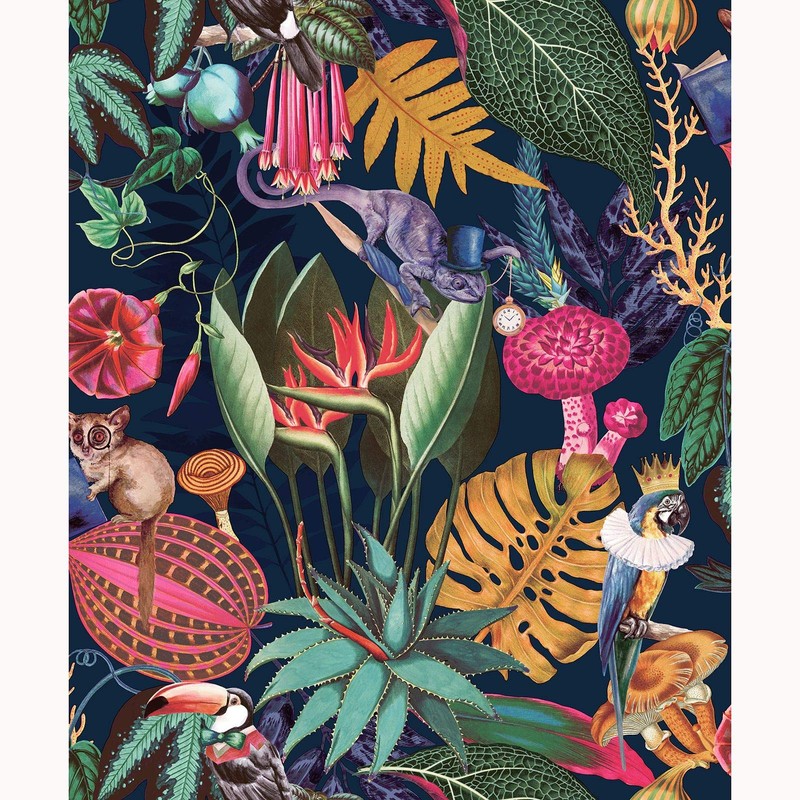 World of Wallpaper Wonderland Tropical Animal Wallpaper (Navy Blue)