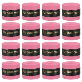 PATIKIL 43.3" Tennis Racket Grip Tape, 16 Pack PU Overgrip Round Groove Non-Slip Absorb Sweat for Badminton Fishing Rod, Pink