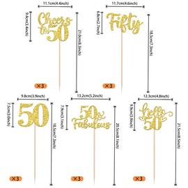 ZHUOWEISM 15 PCS Happy 50th Birthday Centerpiece Sticks Hello 50 Fabulous Table Flower Centerpieces Fifty Cheers to 50 Years Floral Decor for Happy 50th Birthday Party Centerpieces Sticks Gold