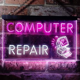 Computer Repair Shop Dual Color LED Neon Sign White & Purple 12" x 8.5" st6s32-i0081-wp