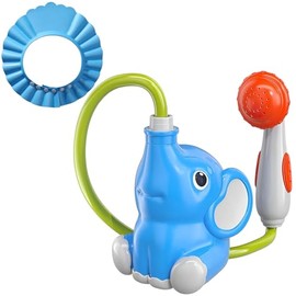 Elephant Baby Bath Shower Head & Splash-Free Hat Set, Interactive Bath Toys for Toddlers 18M-5 Years, 360° Hose & Water Sprayer Bathtub, Kids Swimming Pool & Outdoor Water Play Gift for Boys Girls