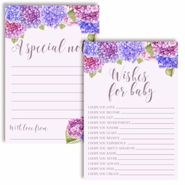 Blue & Purple Hydrangea Watercolor Floral Baby Wishes Cards 20, 4"x6" - Great Keepsake and Fun Activity for Baby Showers - Wishes for Baby Keepsakes Last Generations - Fill-In, Double-Sided Cards
