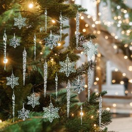 Icicle Christmas Tree 36 Pieces, Christmas Snowflake Icicle Decoration Pendants, Christmas Tree Decoration Acrylic Icicle for Christmas Party Home Decoration
