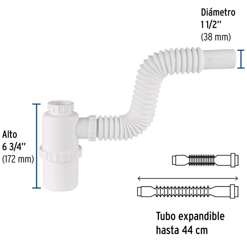 Foset CE-293, Céspol flexible sin contra, de bote para fregadero