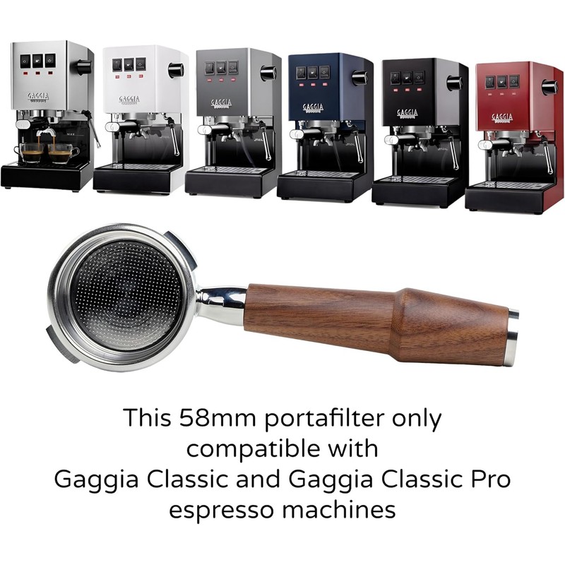 KNODOS 58mm Bottom Portafilter with Walnut Handle for Gaggia Classic,