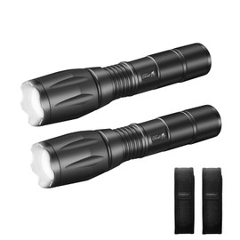 ULTRAFIRE 2 Pack Tactical LED Torch with Flashlight Holster, 1200 Lumens Super Bright Zoomable 3 Modes Small Torch and Torch Pouch Case, AAA Flashlight, IP65 Waterproof