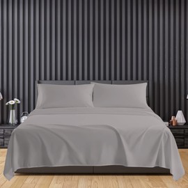 Sunshine Comforts Microfiber Flat Sheets Super King Size Breathable, Anti Wrinkle, Shrink and Fade Resistant 200 Thread Count Bed Sheets Gray Bedding & Linen 280 x 254cm Super King Flat Sheet
