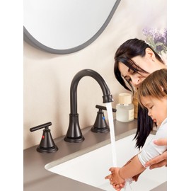 Fransiton Black 8 Inch Widespread Bathroom Sink Faucet 3 Hole, Bathroom Vanity Faucet with Metal Pop-up Drain Assembly, 2 Handle Basin Supply Hoses