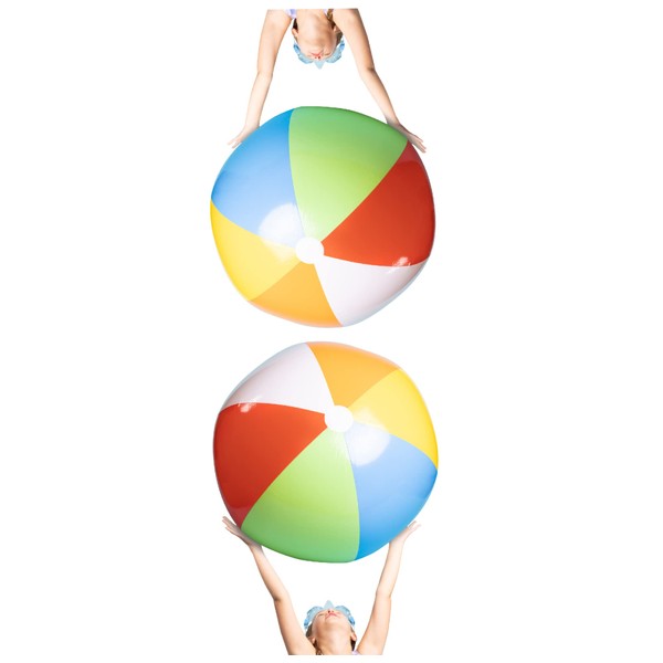 Top Race Giant Inflatable Beach Balls 42 Inch Large Pool Ball | Beach Summer Parties, and Gifts, Pool Balls for Swimming Pools | 2 Pack Blow Up Rainbow Color Beach Balls (2 Balls)