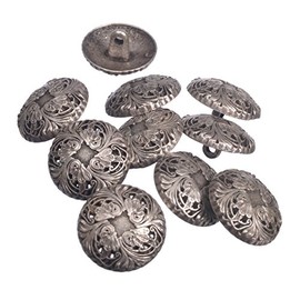 Mibo 10pcs Zinc Die Cast Metal Shank Button - Renaissance Floral Pattern - 24L(15mm) - Antique Silver