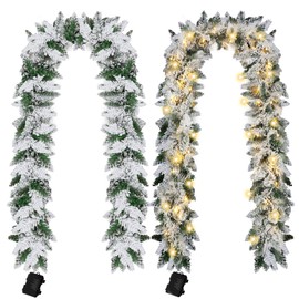 Craftsatin 2 Pcs 9ft Pre Lit Snow Flocked Christmas Garland with 100 Warm White LED Lights Battery Operated with Timer and 8 Functions Xmas Decorations Xmas Garlands Indoor Outdoor Front Door Decor