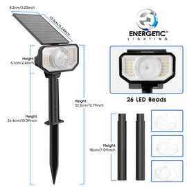 Energetic RGB Solar Spot Lights Outdoor, Waterproof Solar Pathway Lights, 26 LEDs Landscape Lights, Colorful Solar SpotLights for Outside, 9 Lighting Modes Solar Garden Lights for Landscape, 6 Pack