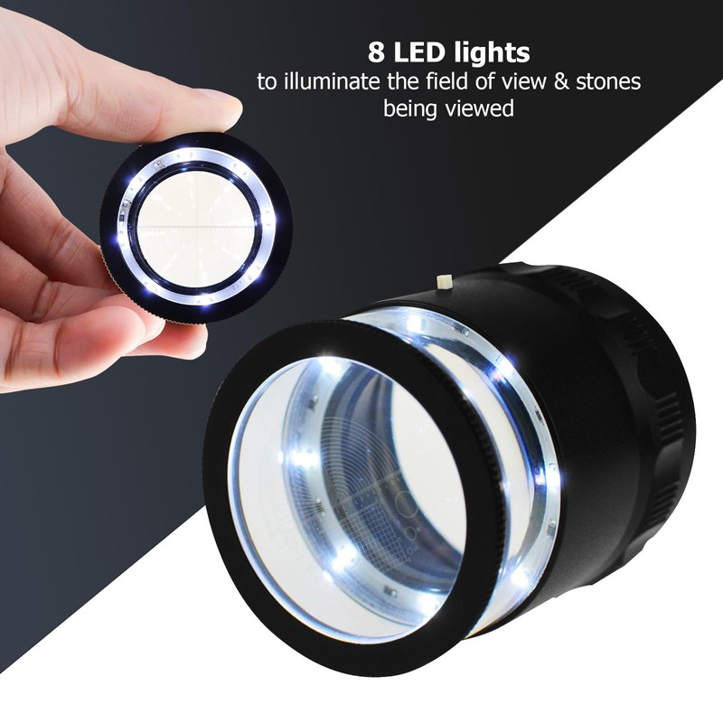 10X Illuminated Jewelers Loupe Magnifier with Interchangeable Reticle Scale, LED