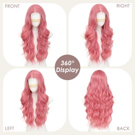 JSDshine Pink Wigs for Women Long Wavy Pink Wig with Natural Lace Hairline