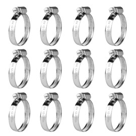 Pack of 12 Stainless Steel Hose Clamps, Adjustable 12-22 mm Hose Clamps Set, Hose Clamps Set, 304 Stainless Steel Pipe Clamps, Screw Clamps Set for Washing Machine, Pool Hose Clamps Set