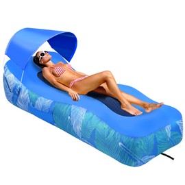 BKDEORS Inflatable Lounger Air Sofa with Detachable Sunshade Inflatable Lounger Beach Chair with Pillow Water Proof& Anti-Air Leaking Design, Portable for Beach Camping Music Festival Backyard