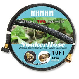 MHMHM 1/2" Soaker Hose for Garden Drip Hose Irrigation System with Solid Brass Fitting for Lawns Flower Beds & Vegetable Gardens (10FT)