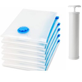 Plobeca Vacuum Compression Zipper Storage Bags Pack of 6 Nylon Material Wrinkle Resistant with Manual Pump, Perfect for Vacuum Sealing Bags for Clothes, Pillows, Blankets, Quilts, Bedding and More