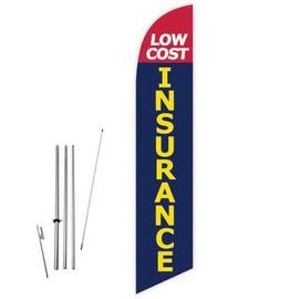 Low Cost Insurance (Blue) Feather Flag with Complete 15ft Pole kit and Ground Spike