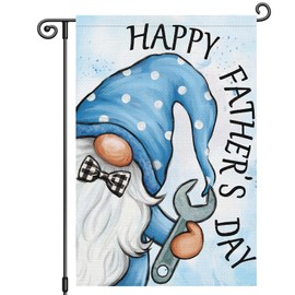Louise Maelys Happy Father's Day Garden Flag Gnome with Tool Welcome 12x18 Inch Double Sided Small Burlap Holiday Yard Outdoor Sign Outside Home House Decoration