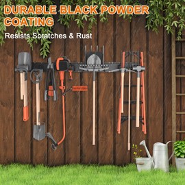 Kurznoch Garage Tool Organizers Wall Mount 32 Inch Heavy Duty Sturdy Garden Tool Rack Adjustable Hooks Holds 330LBS Garage Tool Storage Rack Tool Hangers for Garden & Yard Home (2 Racks & 6 Hooks)