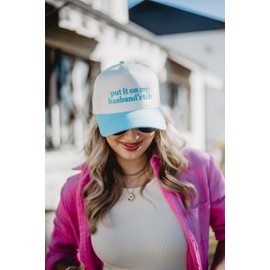 KATYDID Put It On My Husband's Tab Hat - Two Toned Vintage Hat - Stylish 5 Panel Hat for Women - Trendy Vintage Baseball Cap (Aqua/Tan)