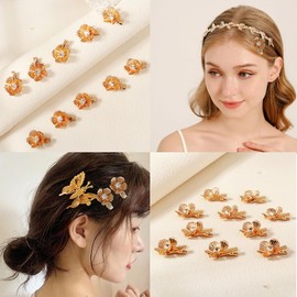 10 Pcs Alloy Flower Hair Clips Mini Metal Gold Duck Clip Hairpin Flower with Rhinestones Hair Bangs Clips for Women