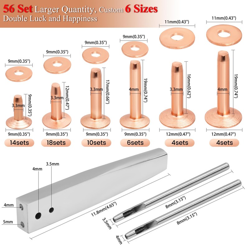 116Pcs, Copper Rivets and Burrs, #9 and #12 Burrs Setter,