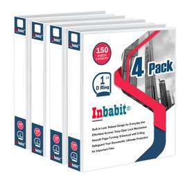 Inbabit Binder 1 Inch 3-Ring Binders with Label Holder for School Office Supplies D-Ring White View Binders Hold 150 Sheets & Fit 8.5"x11" for Letter Size Documents-Classic Collection (1Inch, 4Pack)