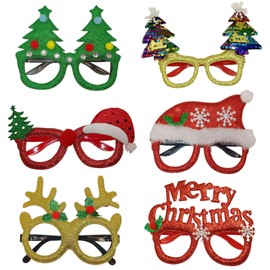 Christmas Glasses to Wear 6 Pcs Glitter Christmas Novelty Glasses Fancy Xmas Glasses Christmas Decoration Costume Christmas Party Props without Lenses for Christmas Parties New Year Favors Photo Booth