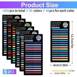 Taicols 1800 Pestañas De índice Adhesivas, cinta de marcador, Etiquetas índice Reutilizables En Pet Translúcido,pestañas De Indice Adhesivas De Colores Para Lectura De Libros Cuadernos Carpetas De