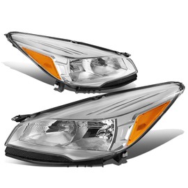 Auto Dynasty Headlights Assembly Compatible with 2013 2014 2015 2016 Ford Escape 3rd Gen, Factory Style Headlamps Replacement, Driver and Passenger Side, Chrome Housing Amber Corner
