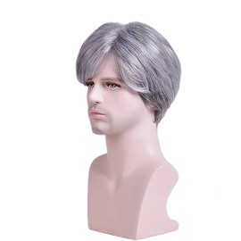 Men's Short Straight Wig Silver Grey Cosplay Costume Wig Full Synthetic Wigs Wig Cap Included
