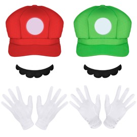 Aomig 6 Pcs Mario Cosplay Costume Accessories Kits, Mario Baseball Cap Mario Gloves and Mario Beard, Mario costume cap for adults, Mario Snapback Cap for Mardi Gras, Carnival & Cosplay