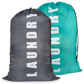 Weysoo Large Laundry Bags 2 Pack,24"" x 36"" Portable Travel Laundry Bags with Drawstring Cord, Dirty Clothes Bags Perfect for Home, Travel, Holiday, Camping, Caravan, Dormitory(Blue&Grey)