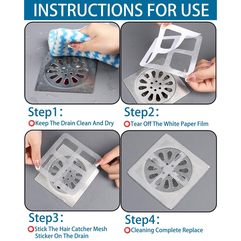 60PCS Disposable Shower Drain Hair Catcher Stickers, Adhesive Mesh Trap