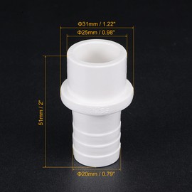 MECCANIXITY PVC Pipe Fitting 20mm Barb OD 25mm Spigot Straight Tube Hose Connector, White Pack of 4