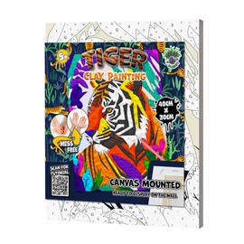 Mess-Free Tiger Clay Painting Kit, Air Dry Clay Modelling Kit, Sensory 3D Canvas Fun Arts and Crafts Kit for Kids, Pre-Framed 40x30cm with Tools & Idea Guide – Fun, Hands-On Gift for Creativity