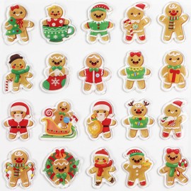 20 PCS Christmas Thick Gel Clings Gingerbread Man Window Decorations Xmas Window Clings Decals Yule Party Decor for Kids Toddlers Home Airplane Festive Season Holiday Party Home Classroom Nursery