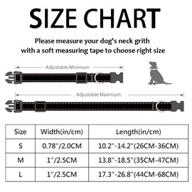 Reflective Nylon Dog Collar, Adjustable Pet Collars wiih Safety Buckle, Quick Release Buckle Adjustable Leash Pet Safety Collars for Dogs (Black, S)