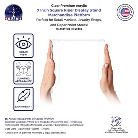 Marketing Holders Acrylic Riser Display Stand 7" Square Merchandise Showcase Small Figurines or Products Pedestal for Retail Stores and Boutiques Counter or Tabletop Clear Throne Platform