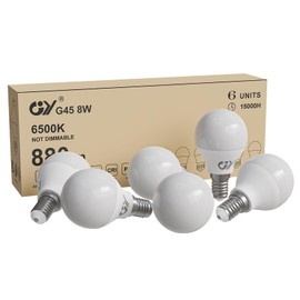 GY E14 LED Bulb 8W (80W Equivalent), 880 Lumens 6500K Cool White, G45 E14 LED Energy Efficiency Bulb, E14 LED 280° Beam Angle Non-Dimmable, Pack of 6